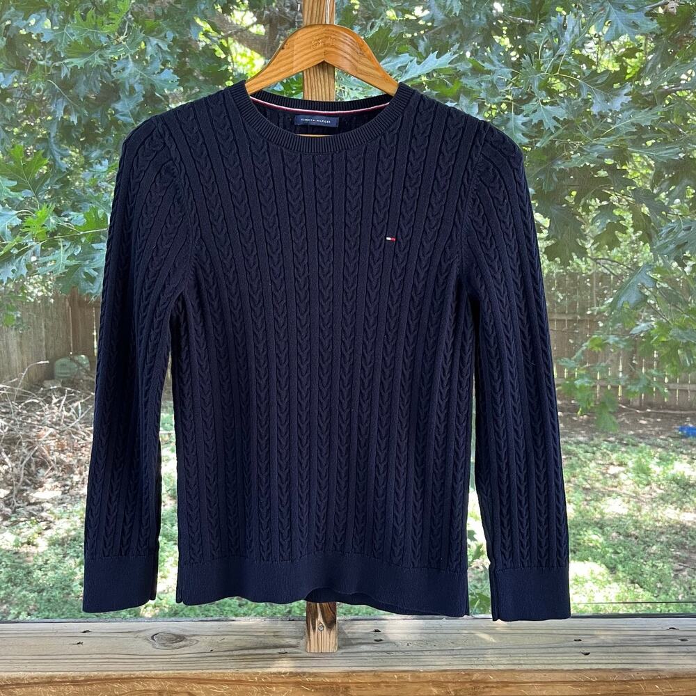 Tommy Hilfiger Women's Navy Blue Mini Cable Knit Pullover Sweater Size S